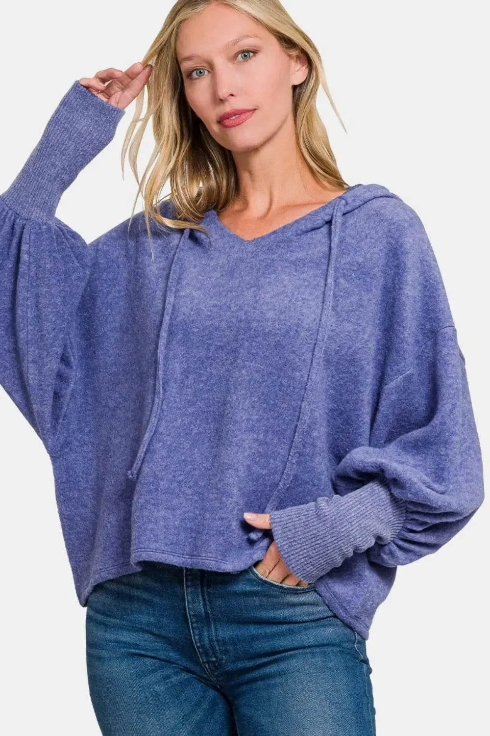 Zenana Brushed Hacci Drop Shoulder Cropped Hoodie - Bona Fide Fashion