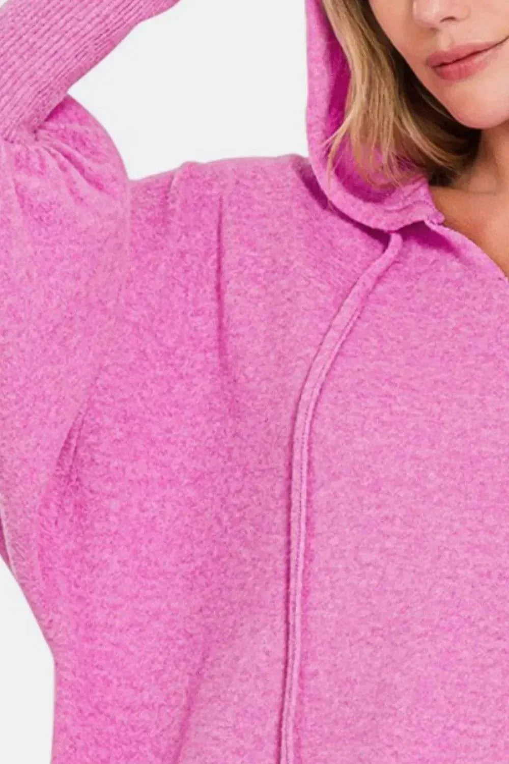 Zenana Brushed Hacci Drop Shoulder Cropped Hoodie - Bona Fide Fashion