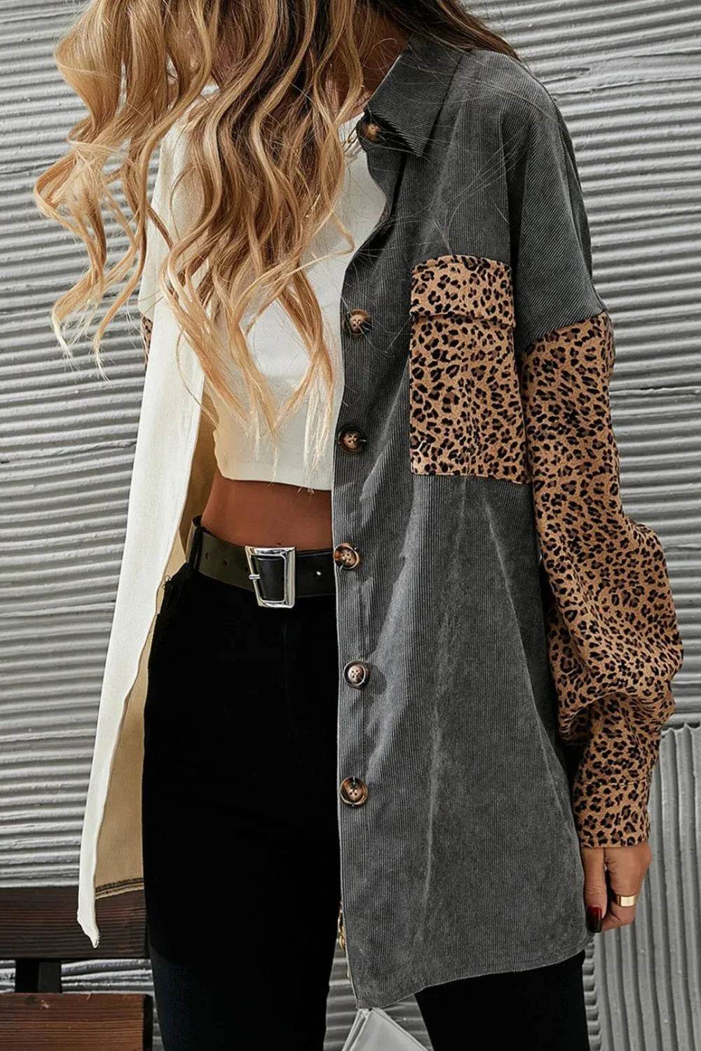 Leopard Button Up Drop Shoulder Jacket - Bona Fide Fashion
