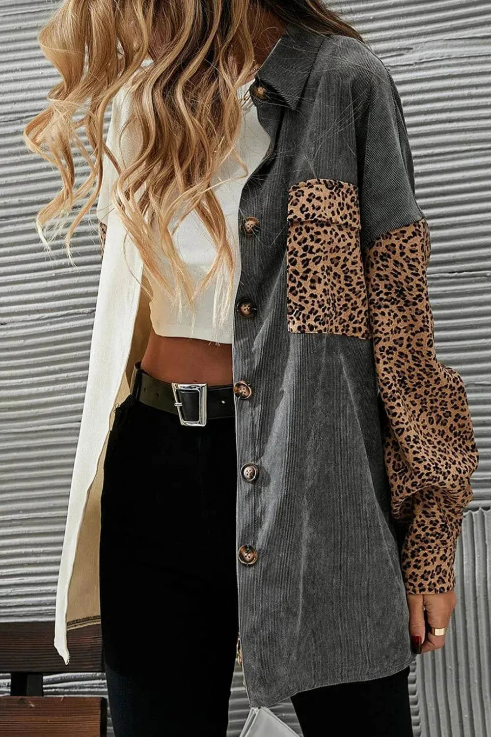 Leopard Button Up Drop Shoulder Jacket - Bona Fide Fashion