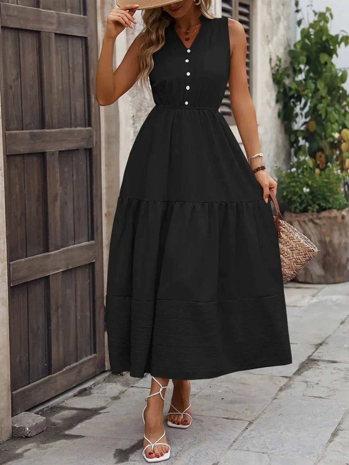 Notched Sleeveless Maxi Tank Dress - Bona Fide Fashion