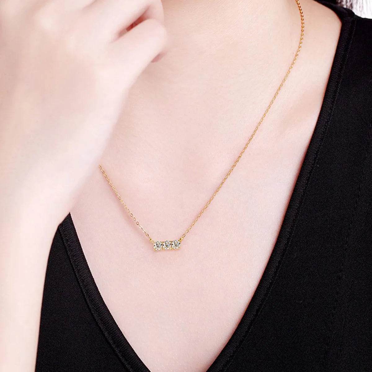 925 Sterling Silver Inlaid Moissanite Bar Necklace - Bona Fide Fashion