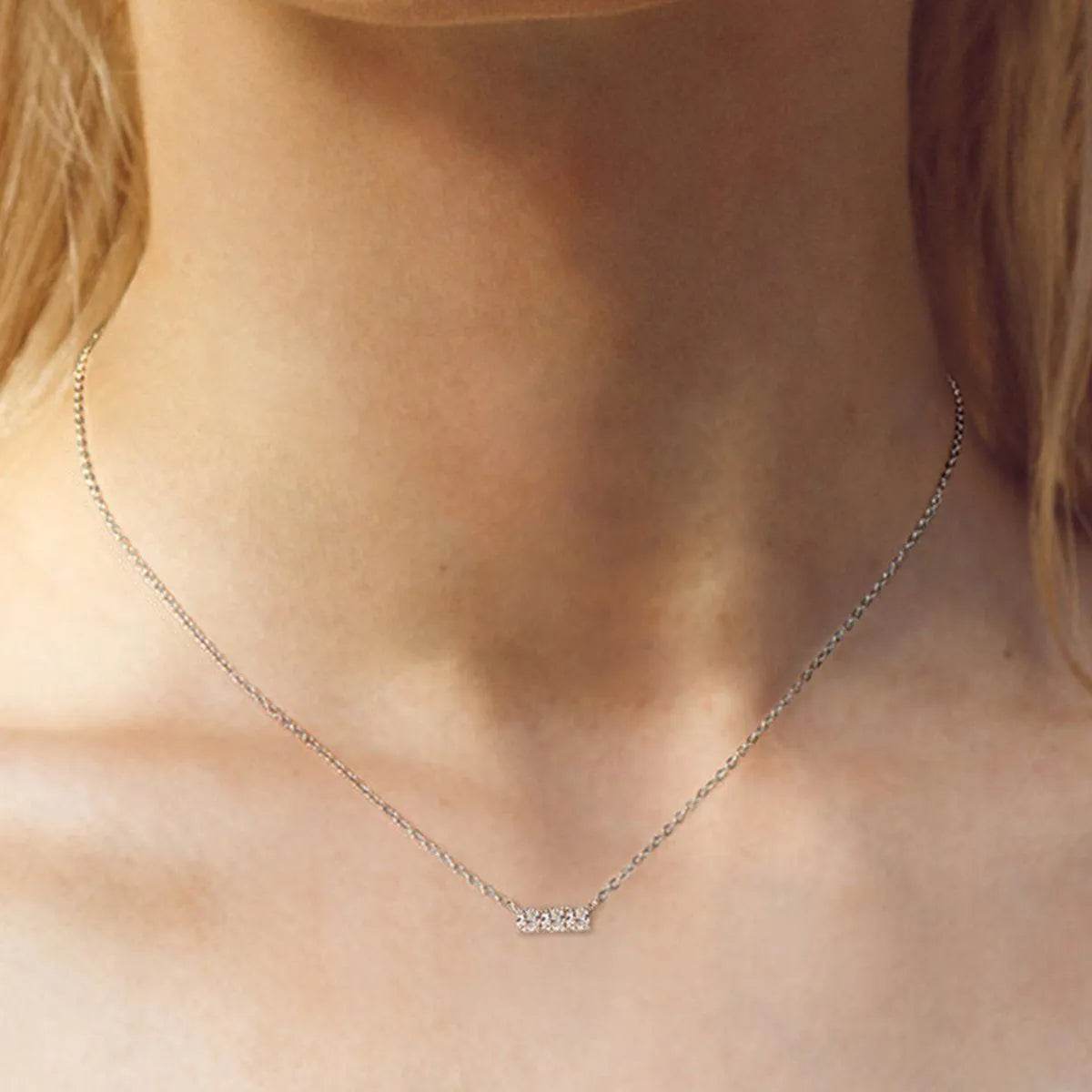925 Sterling Silver Inlaid Moissanite Bar Necklace - Bona Fide Fashion