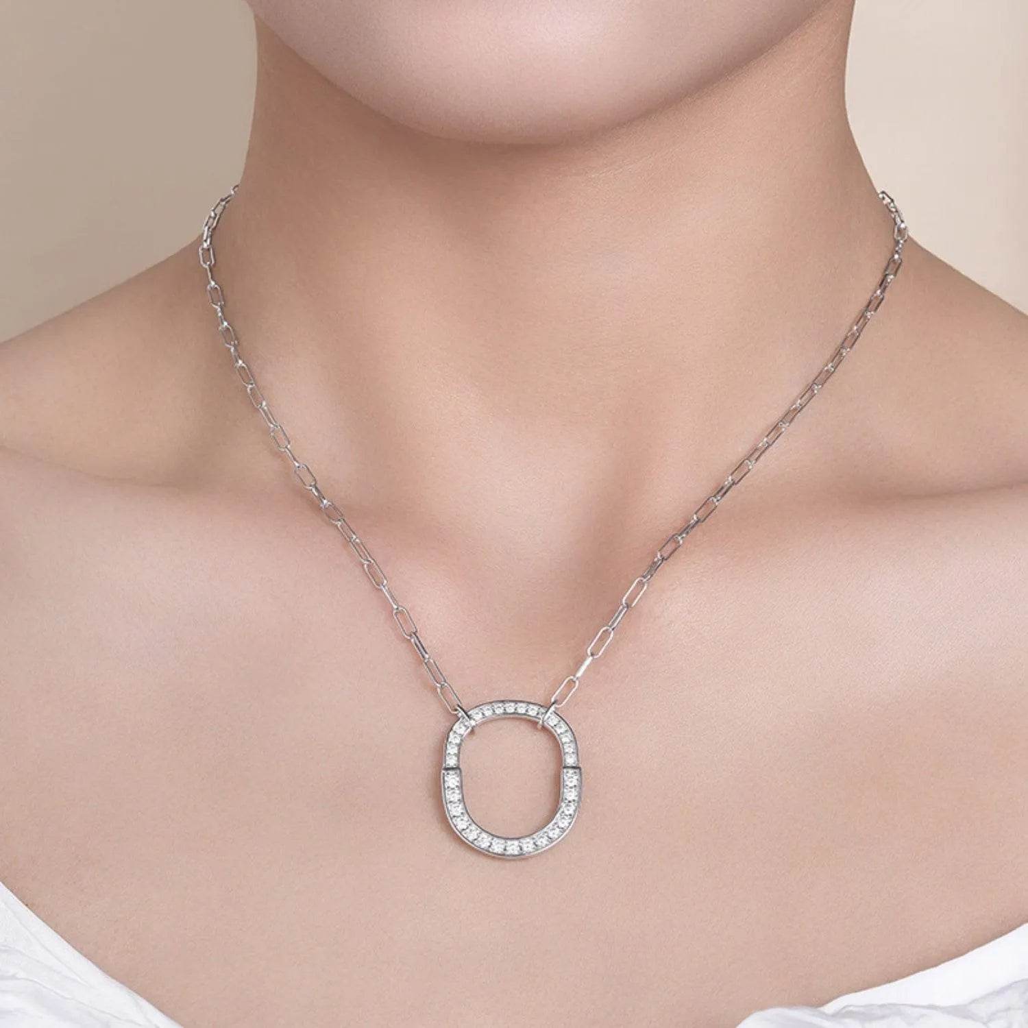 925 Sterling Silver Inlaid Moissanite Pendant Necklace - Bona Fide Fashion