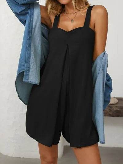 Mandy Sweetheart Neck Wide Strap Romper with Pockets - Bona Fide Fashion