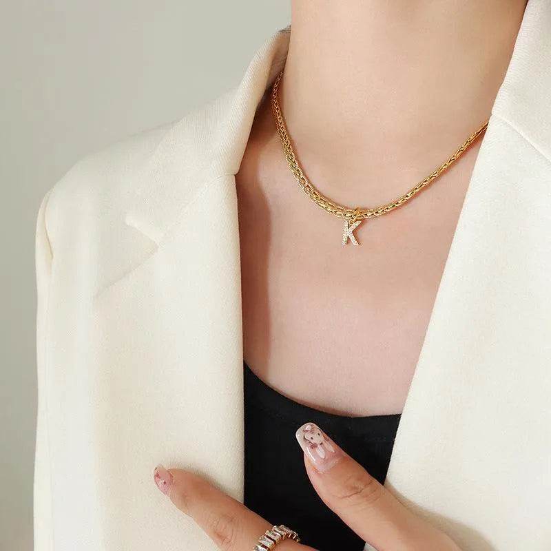 Brass Zircon Letter Pendant Necklace – Dainty & Customizable Shine | Bona Fide Fashion - Bona Fide Fashion