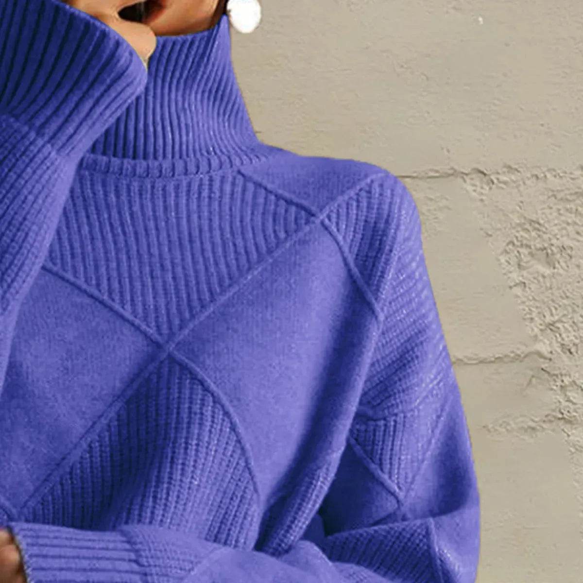 Geometric Turtleneck Long Sleeve Sweater - Bona Fide Fashion