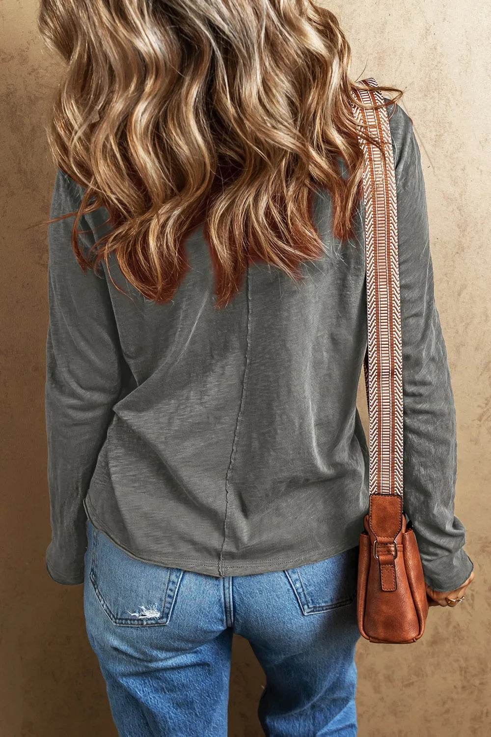 Exposed Seam V-Neck Long Sleeve T-Shirt - Bona Fide Fashion