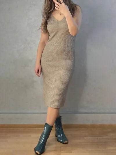 V-Neck Cami Dress and Open Front Cardigan Sweater Set - Bona Fide Fashion
