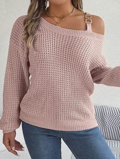 Asymmetrical Neck Long Sleeve Sweater - Bona Fide Fashion