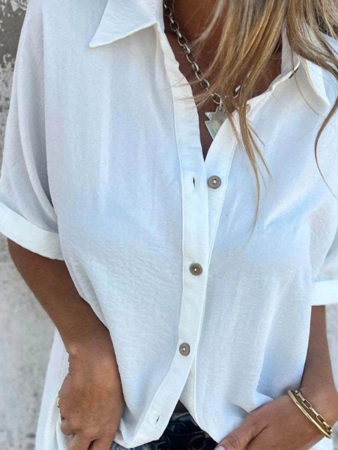 Full Size Button Down Short Sleeve Shirt Plus Size - Bona Fide Fashion