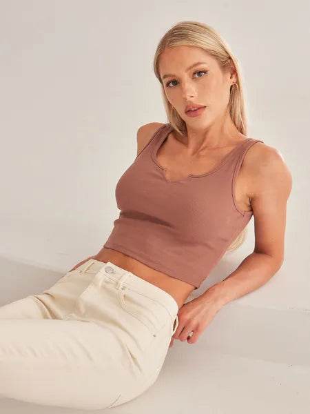 Cropped Split Neckline Knit Tank Top HNYB7L59KN - Bona Fide Fashion