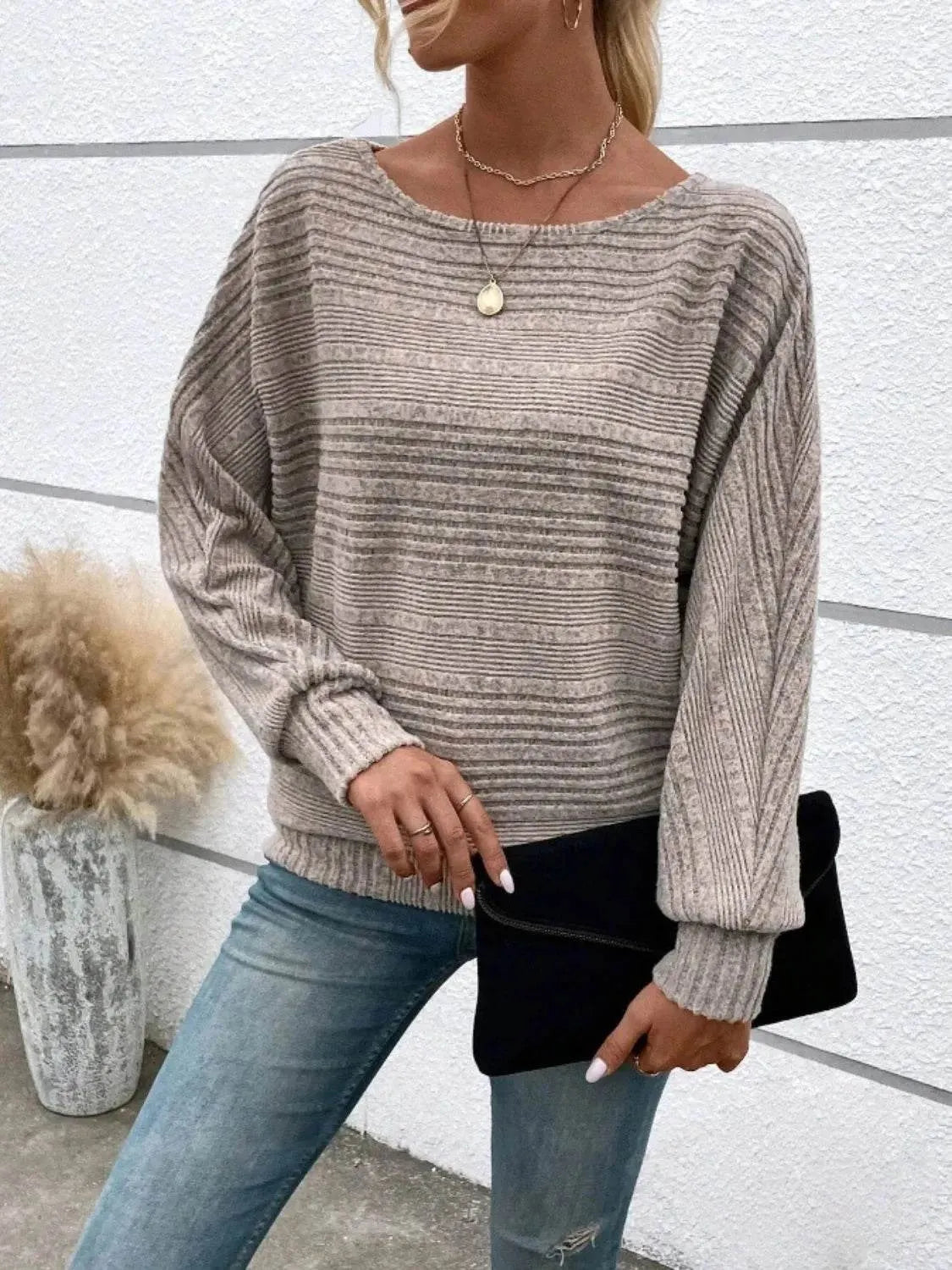 Full Size Round Neck Long Sleeve Top - Bona Fide Fashion