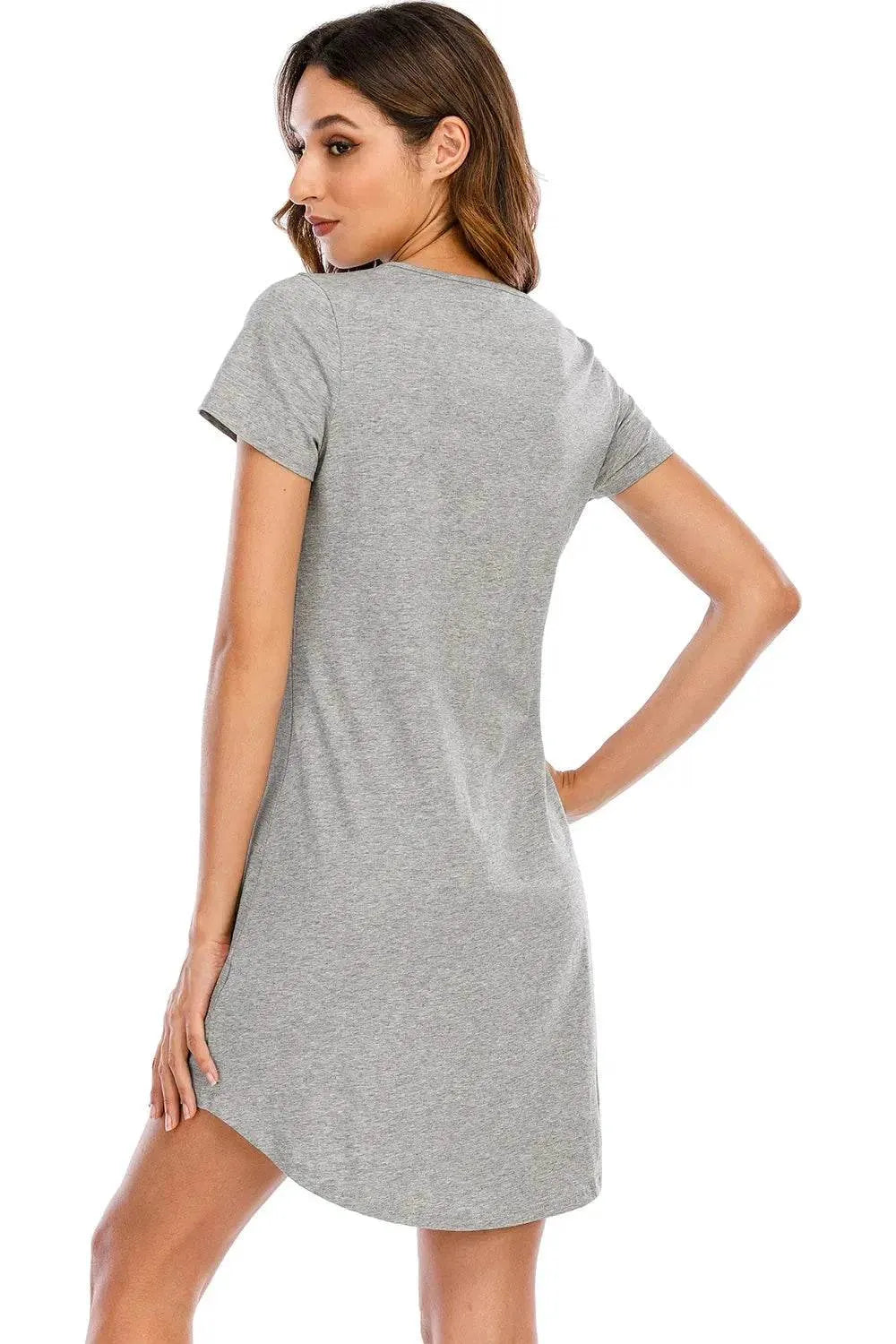 Graphic Round Neck Short Sleeve Lounge Dress - Bona Fide Fashion