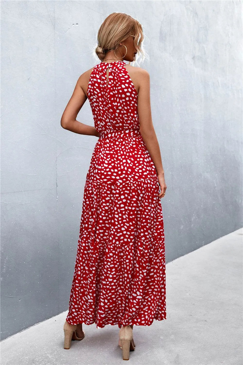 Printed Sleeveless Tie Waist Maxi Dress - Bona Fide Fashion