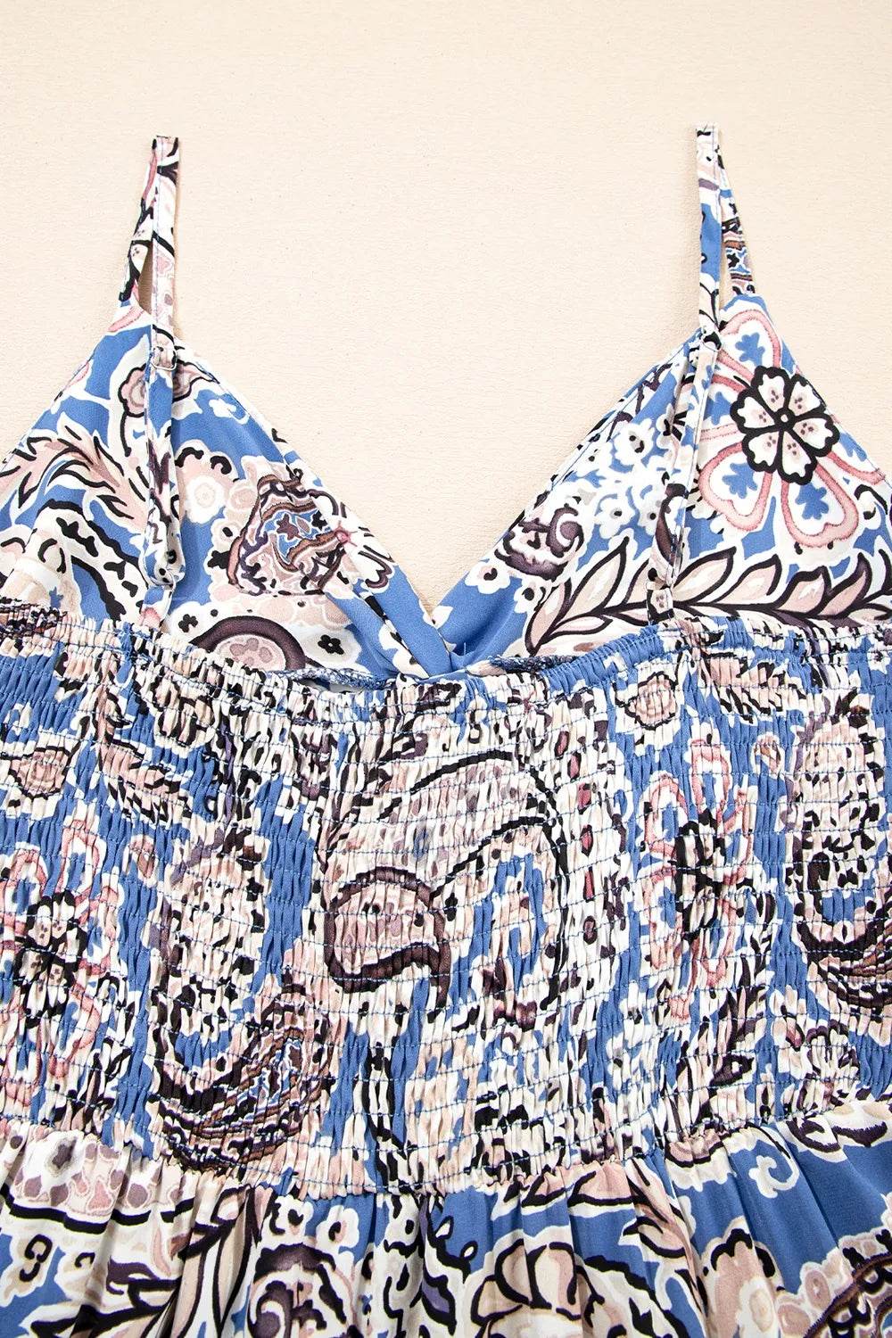Paisley Print Twist Detail Smocked Back Spaghetti Straps Dress - Bona Fide Fashion