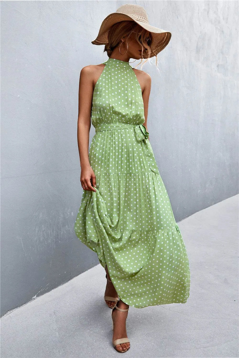Printed Sleeveless Tie Waist Maxi Dress - Bona Fide Fashion