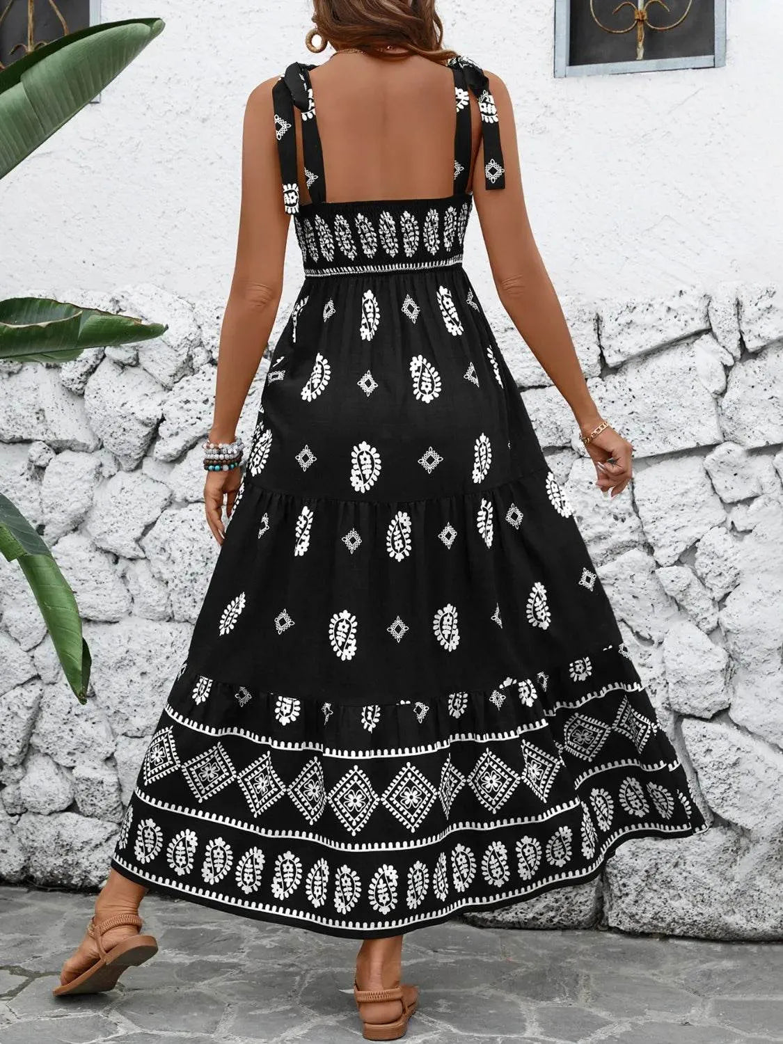 Printed Square Neck Maxi Cami Dress - Bona Fide Fashion