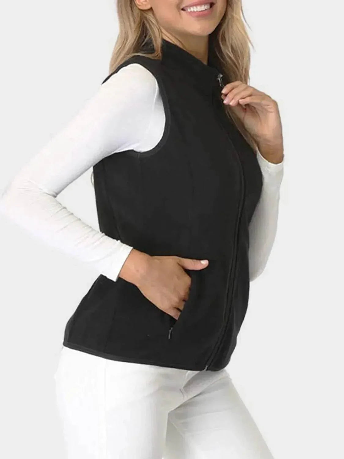 Zip Up Turtleneck Vest with Pockets - Bona Fide Fashion