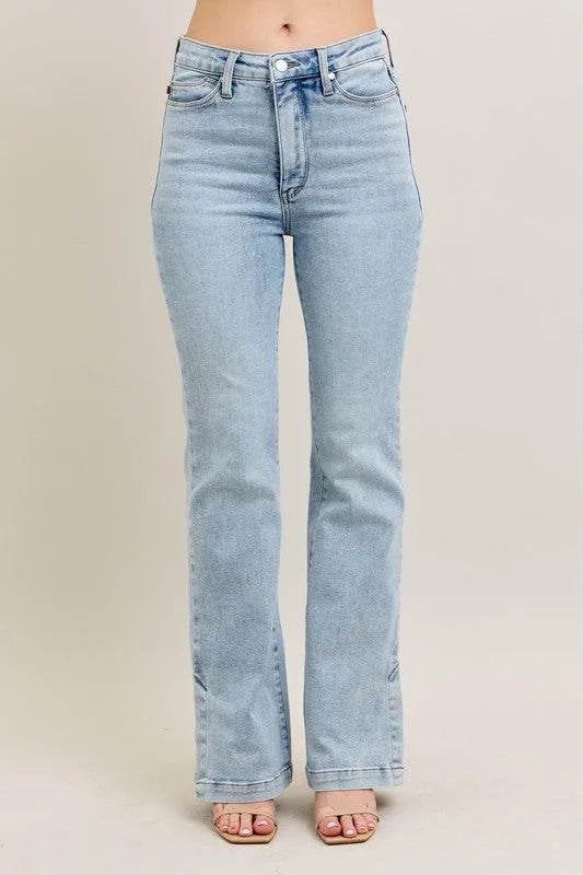 Judy Blue Full Size Tummy Control Vintage Wash Side Slit Slim Boot Jeans Plus Size - Bona Fide Fashion