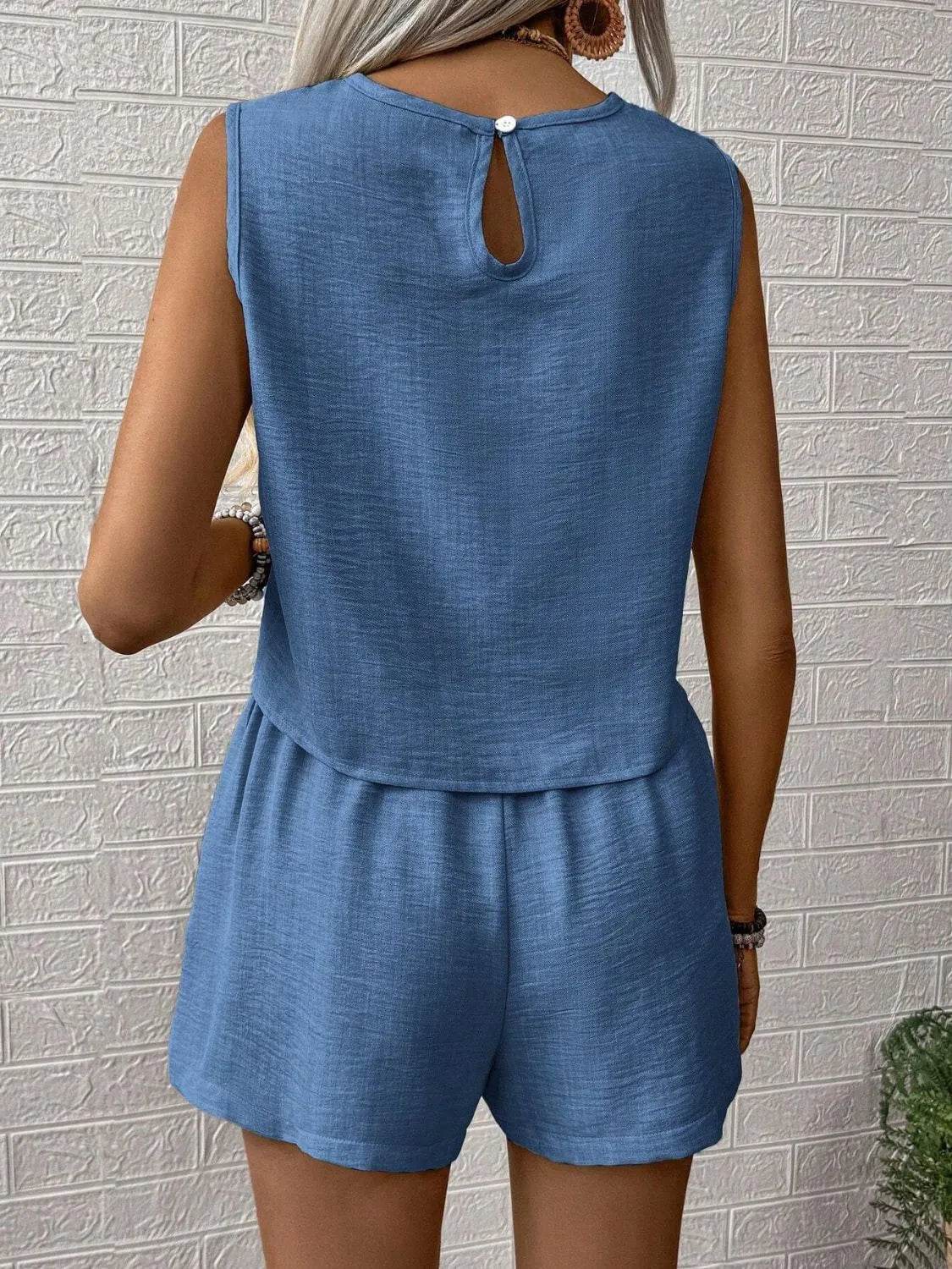 Round Neck Sleeveless Top and Shorts Set - Bona Fide Fashion