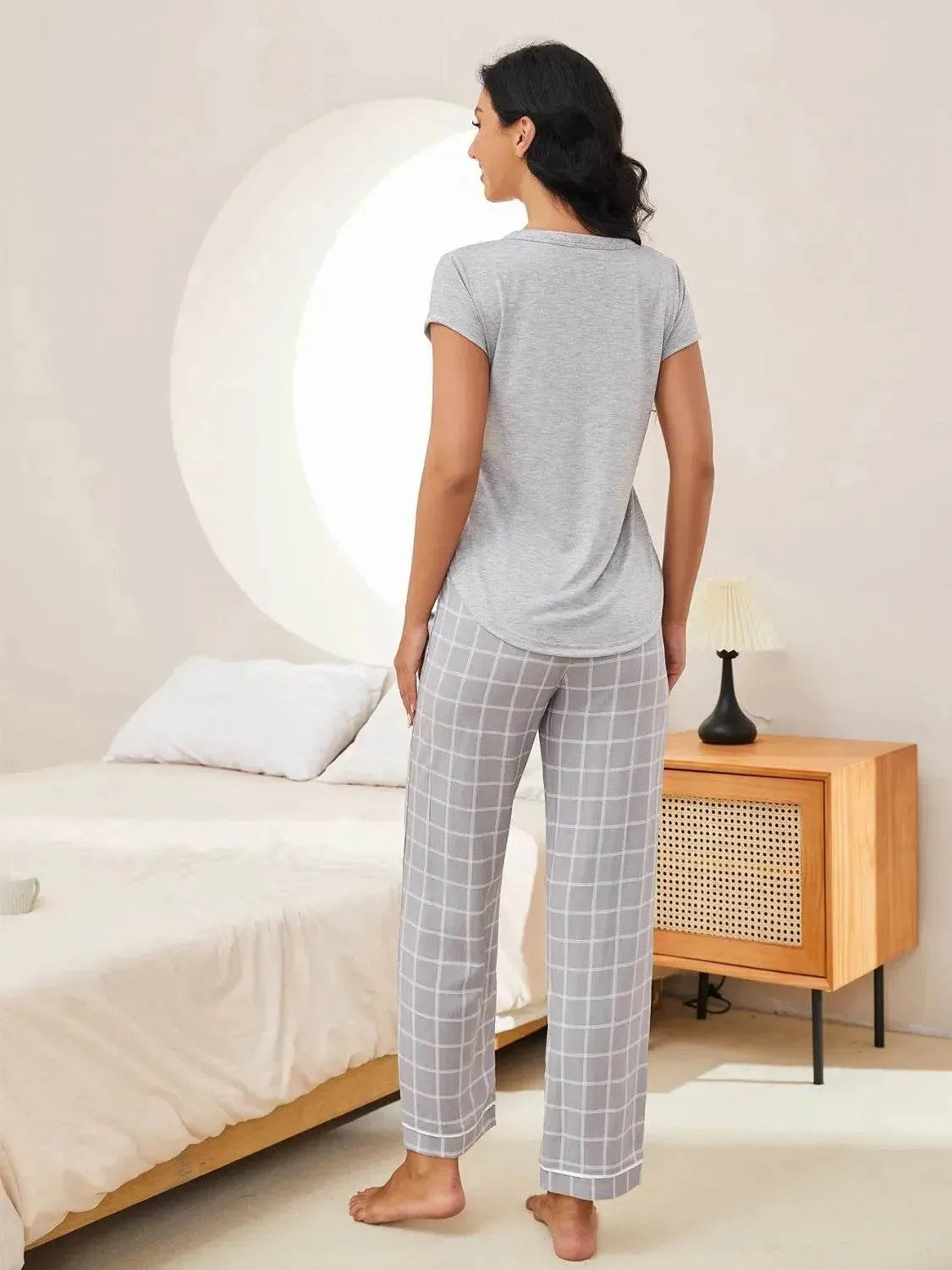 V-Neck Short Sleeve and Pants Lounge Set - Bona Fide Fashion
