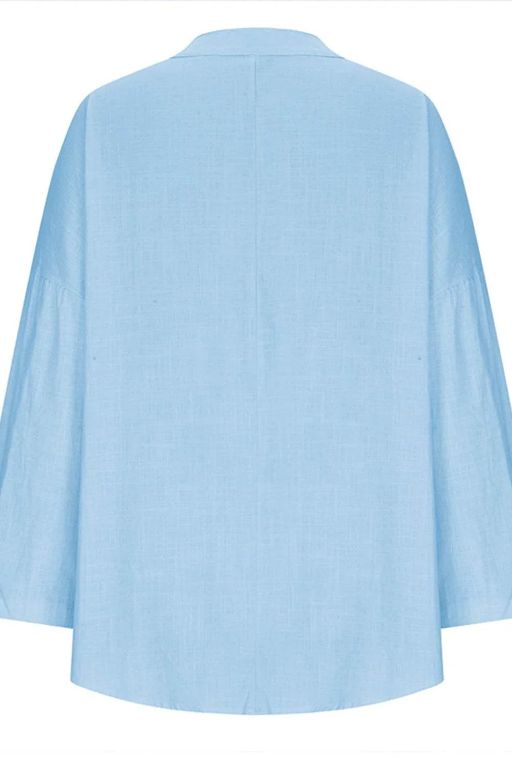 Solid Color Notched Long Sleeve Blouse - Bona Fide Fashion
