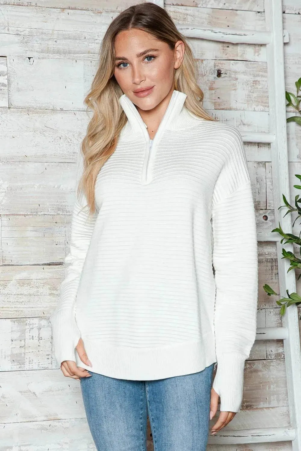 Half Zip Long Sleeve Knit Top - Bona Fide Fashion