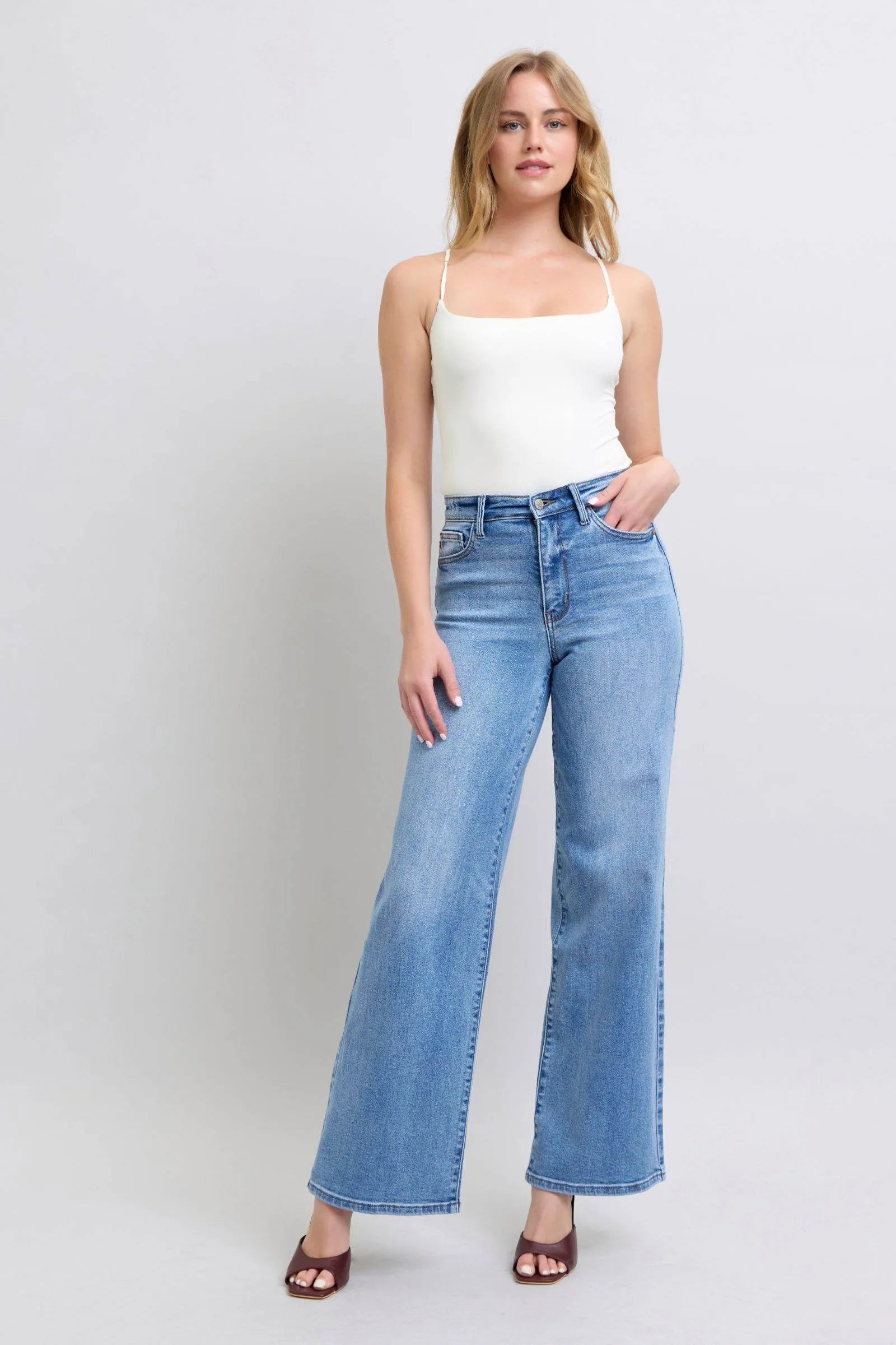 Judy Blue Full Size Wide Leg Jeans with Pockets - Bona Fide Fashion