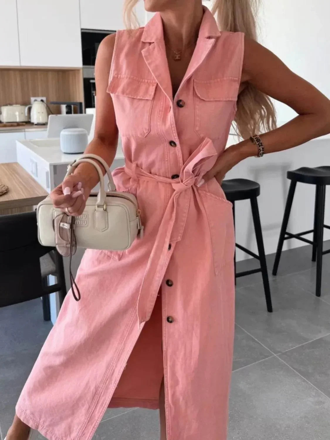 Button Front Sleeveless Denim Dress - Bona Fide Fashion