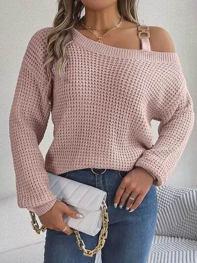 Asymmetrical Neck Long Sleeve Sweater - Bona Fide Fashion