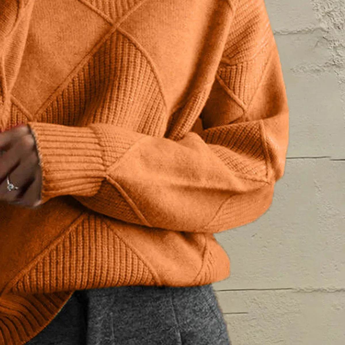 Geometric Turtleneck Long Sleeve Sweater - Bona Fide Fashion