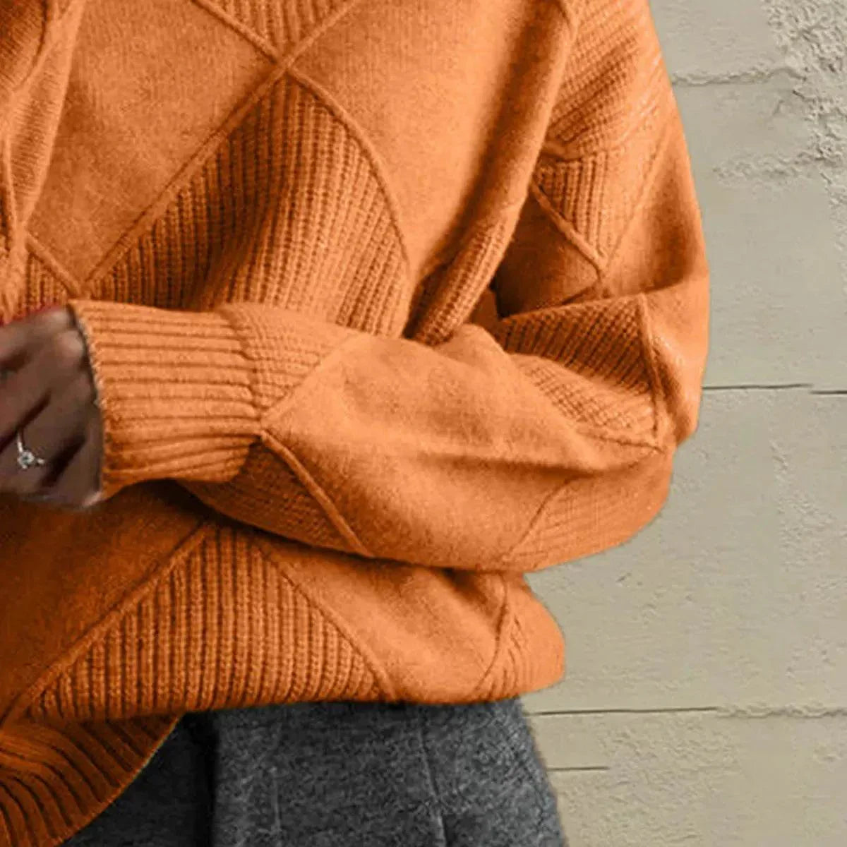 Geometric Turtleneck Long Sleeve Sweater - Bona Fide Fashion