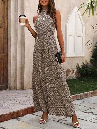Printed Wide Leg Sleeveless Jumpsuit - Bona Fide Fashion