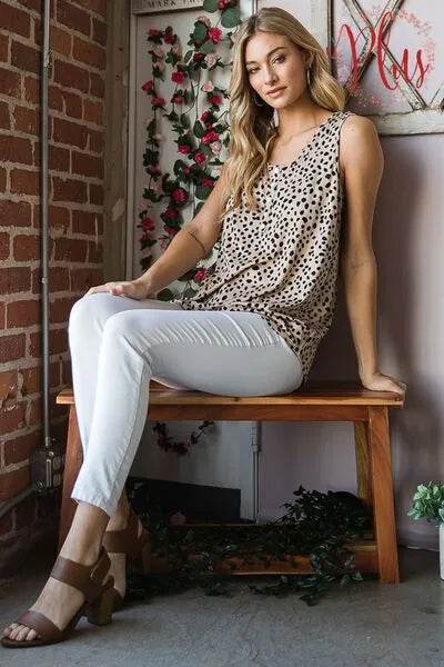 Heimish Full Size Front Button Animal Print Sleeveless Top Plus Size - Bona Fide Fashion