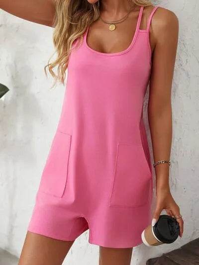 Mandy Scoop Neck Spaghetti Strap Romper with Pockets - Bona Fide Fashion