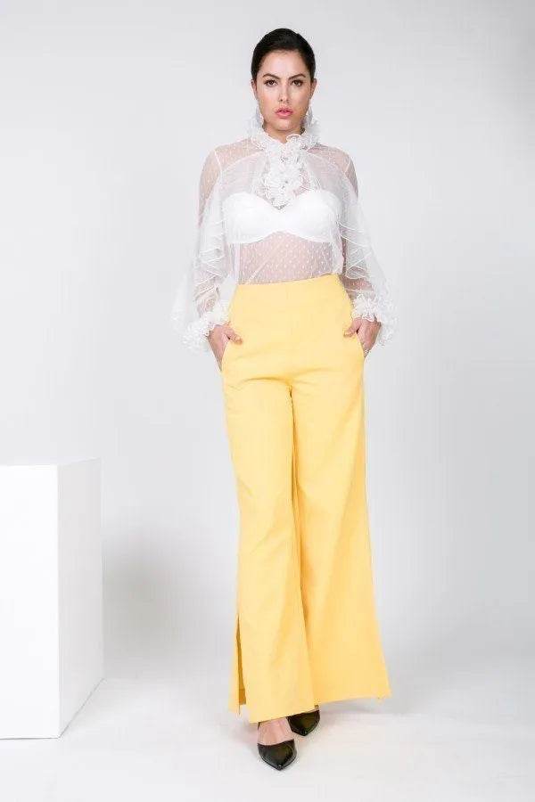 Side Slit Detail Wide Leg Pants - Bona Fide Fashion