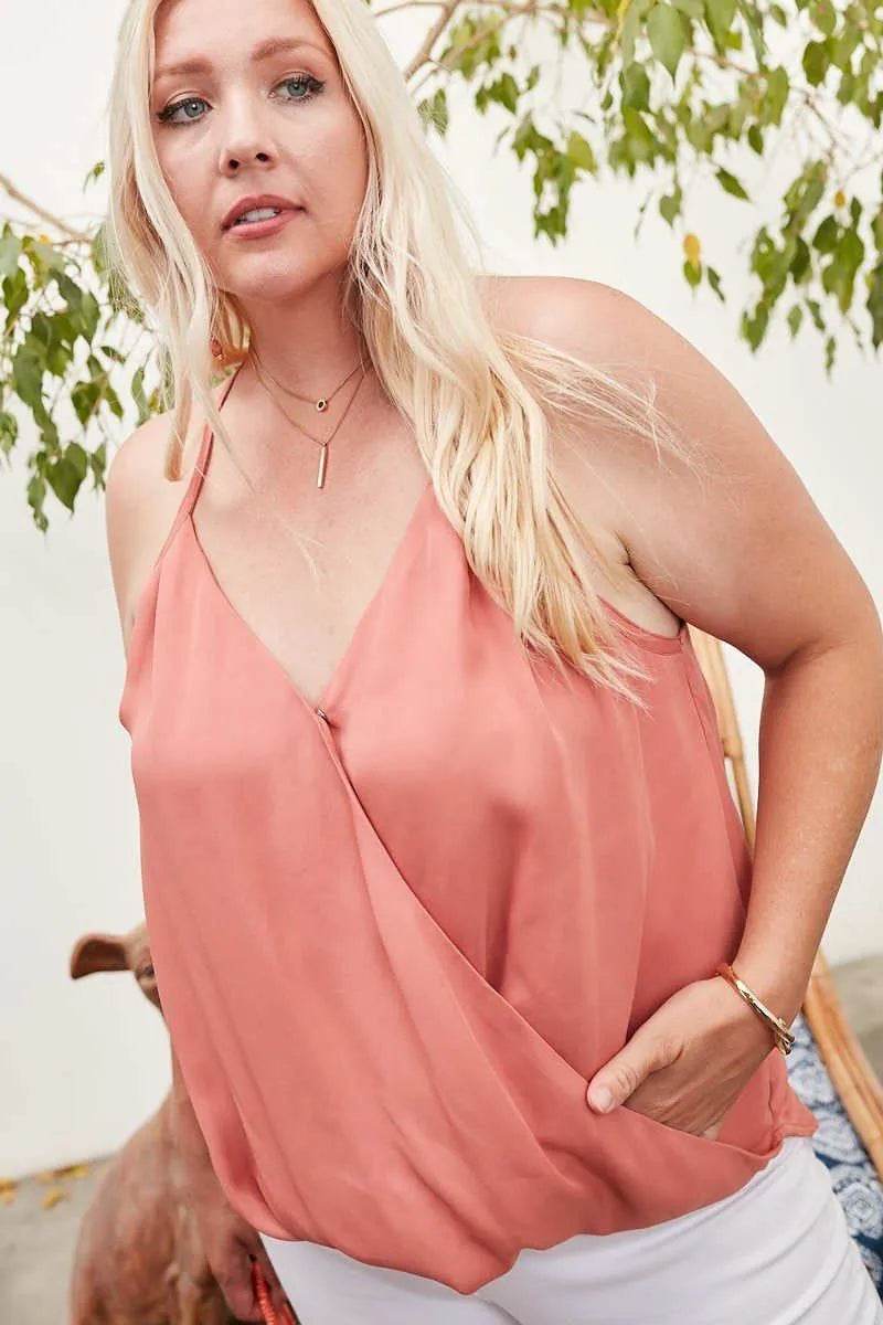 Front Surplice Pleats Back Shirring Solid Cami Top - Bona Fide Fashion