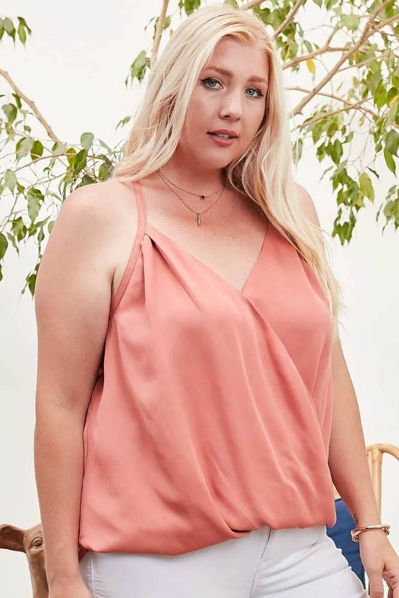 Front Surplice Pleats Back Shirring Solid Cami Top - Bona Fide Fashion