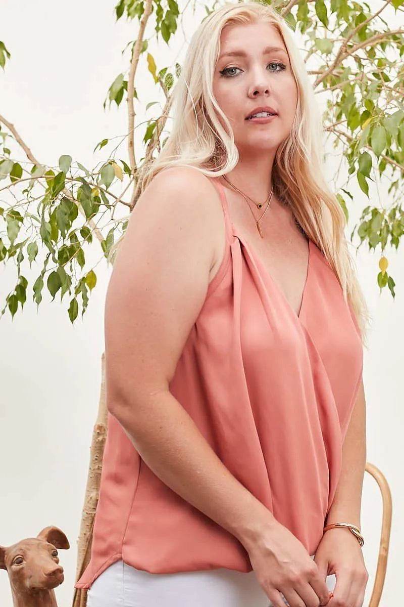 Front Surplice Pleats Back Shirring Solid Cami Top - Bona Fide Fashion