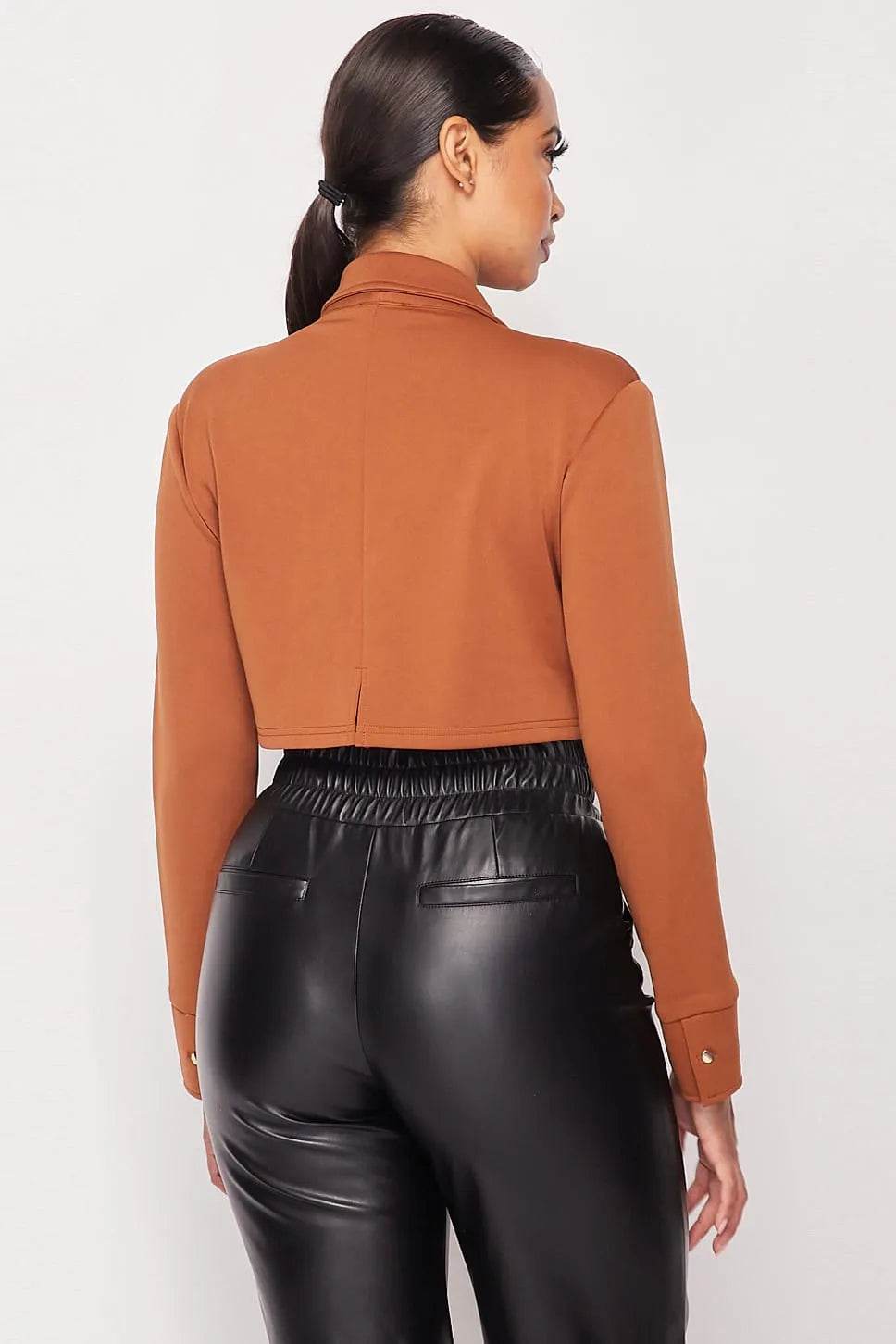 Deep-v Cropped Power Shoulder Blazer Bodysuit - Bona Fide Fashion