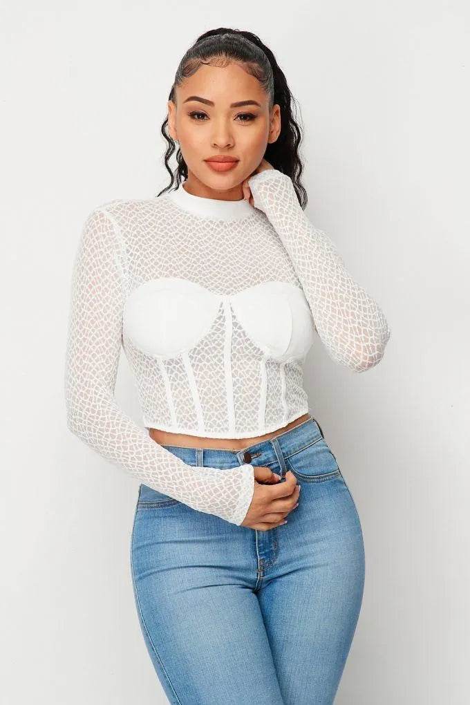 Sexy Mesh Mock Neck Top - Bona Fide Fashion