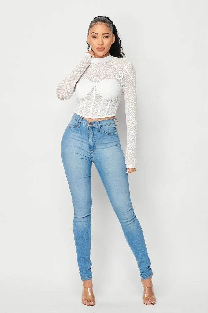 Sexy Mesh Mock Neck Top - Bona Fide Fashion