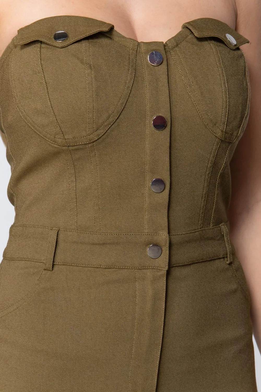 Strapless Button Down Mini Dress - Bona Fide Fashion