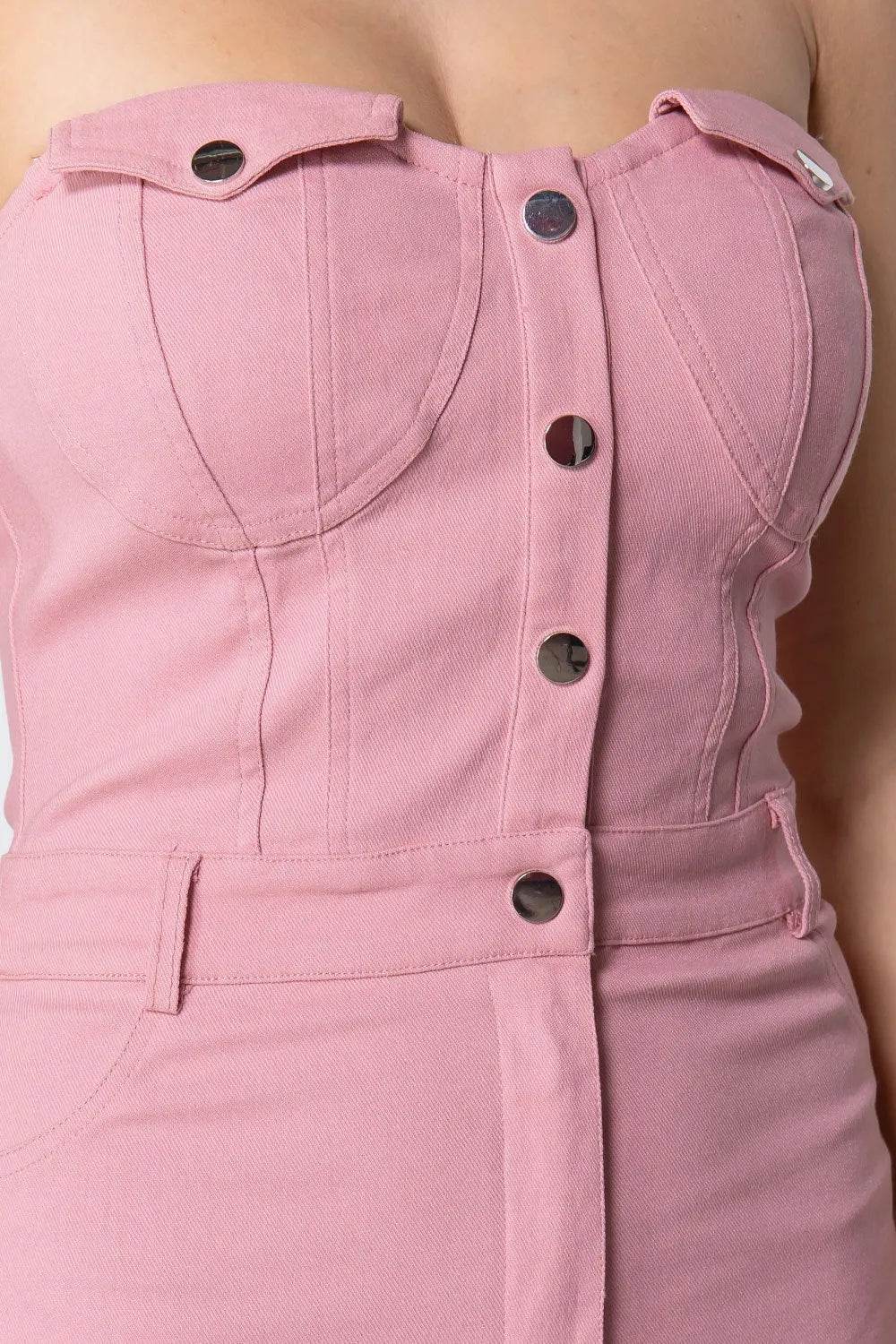Strapless Button Down Mini Dress - Bona Fide Fashion