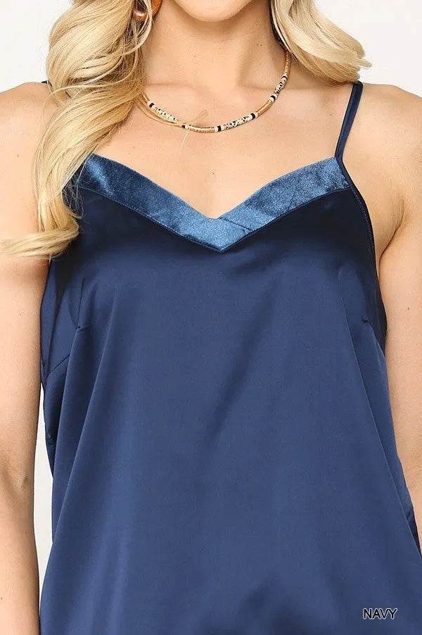 Velvet Mixed Adjustable Strap Round Hem Camisole - Bona Fide Fashion