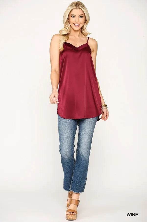Velvet Mixed Adjustable Strap Round Hem Camisole - Bona Fide Fashion
