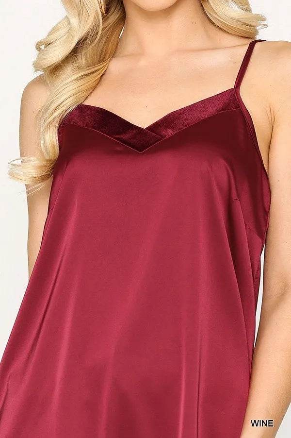 Velvet Mixed Adjustable Strap Round Hem Camisole - Bona Fide Fashion