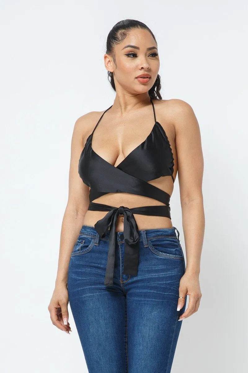Satin Wrap Around Top - Bona Fide Fashion