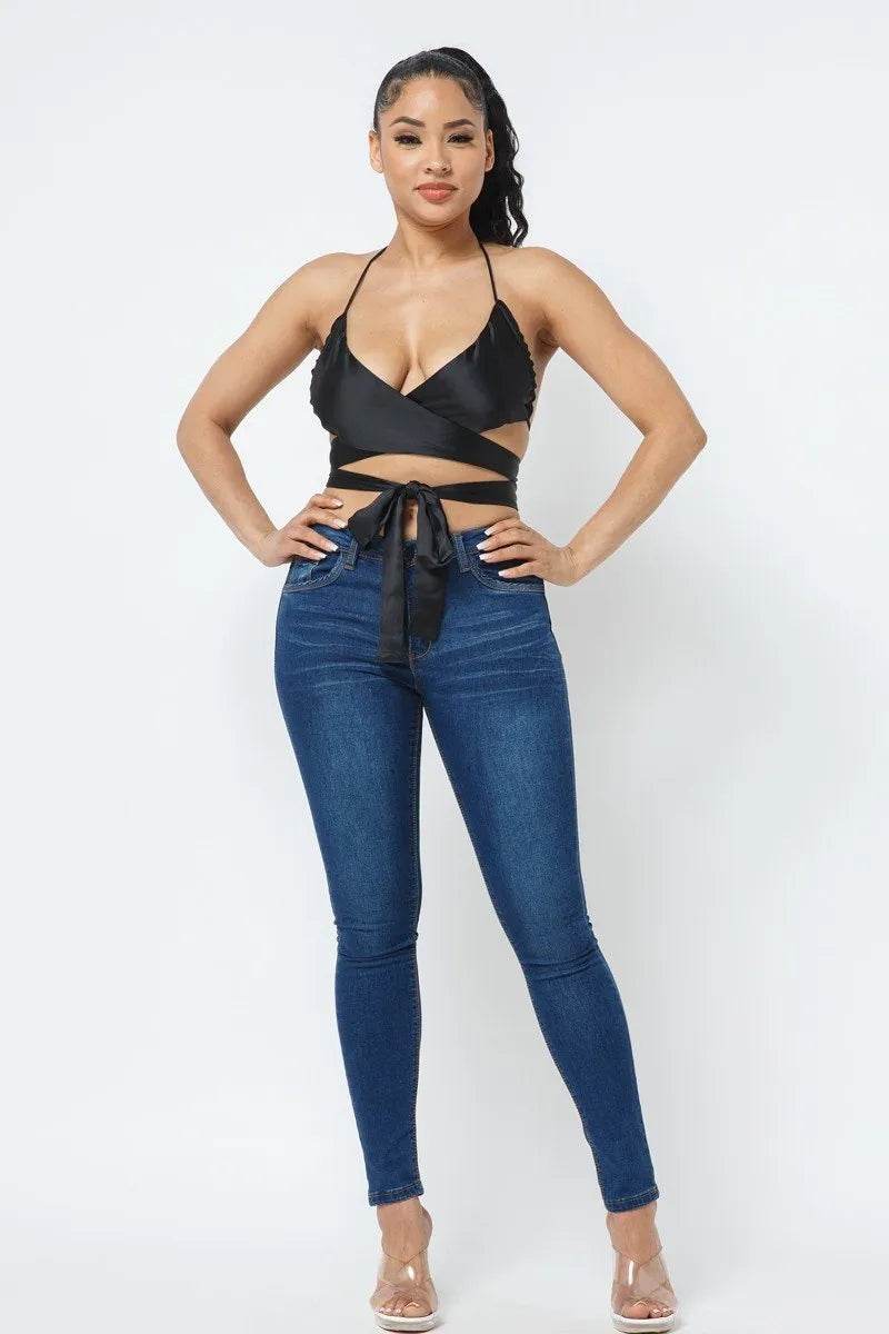 Satin Wrap Around Top - Bona Fide Fashion